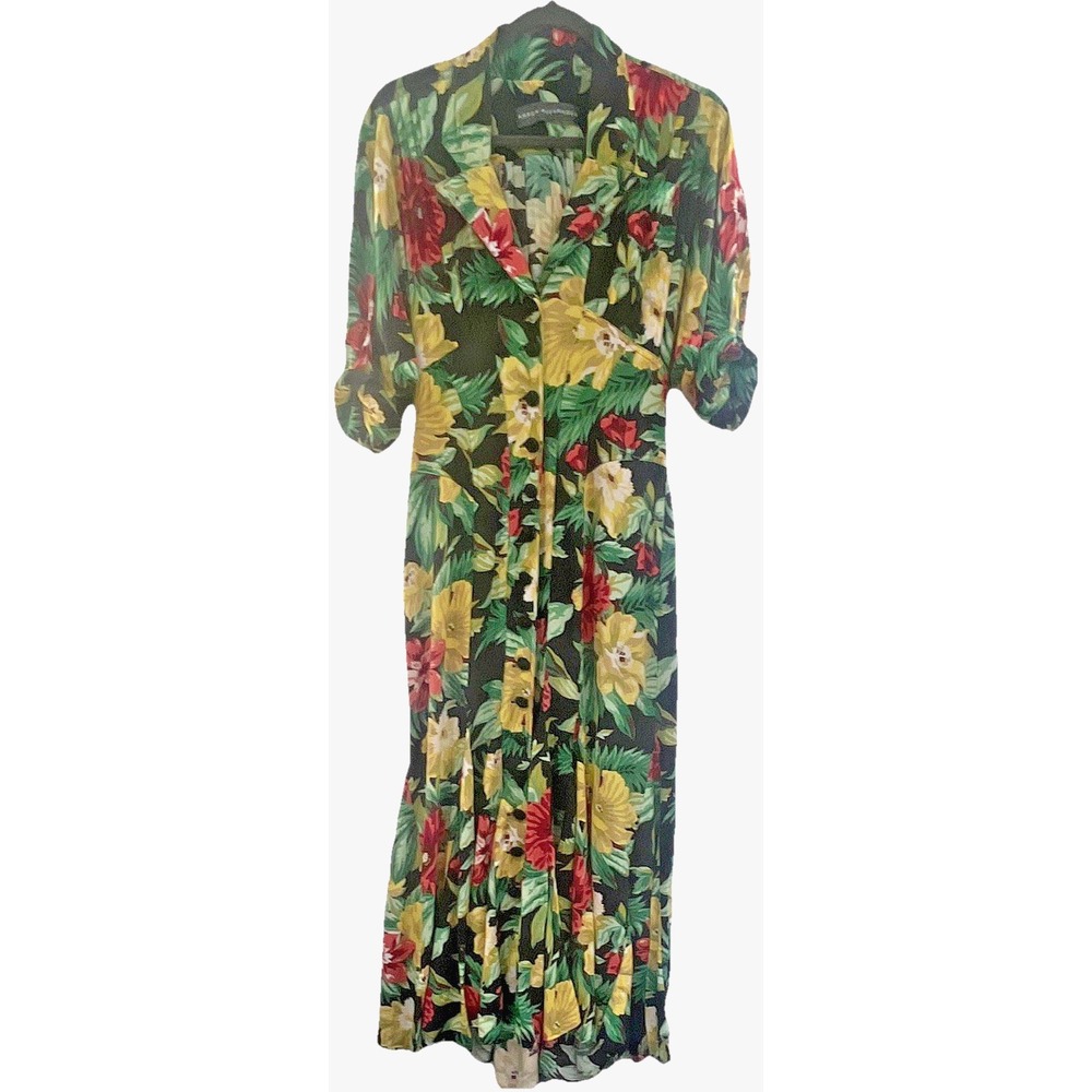 Karen Alexander Vintage Tropical Floral Button Front Maxi Dress Black Multi